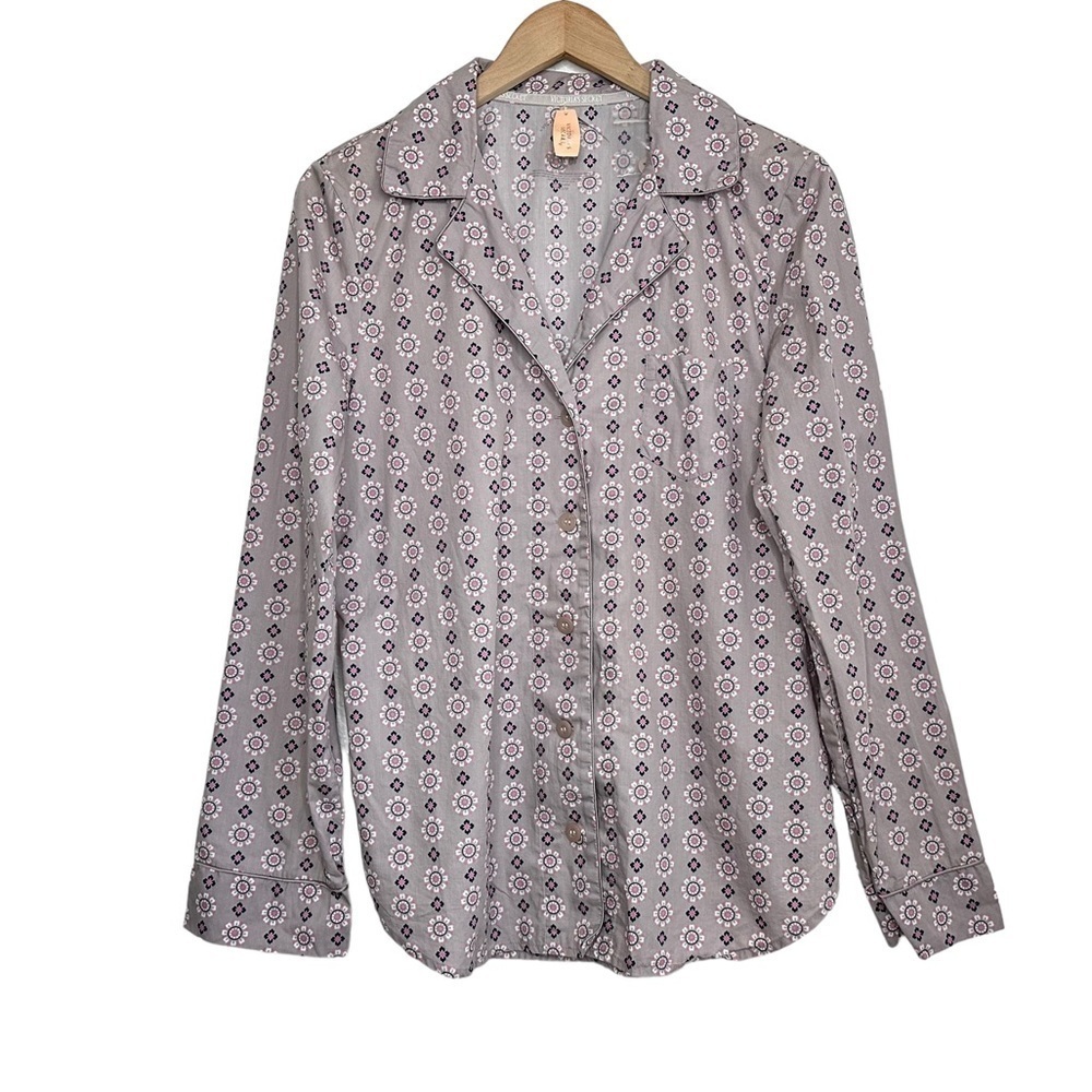 Victoria's Secret Printed Long Sleeve Front Button Pajama Top Sz Medium Cotton